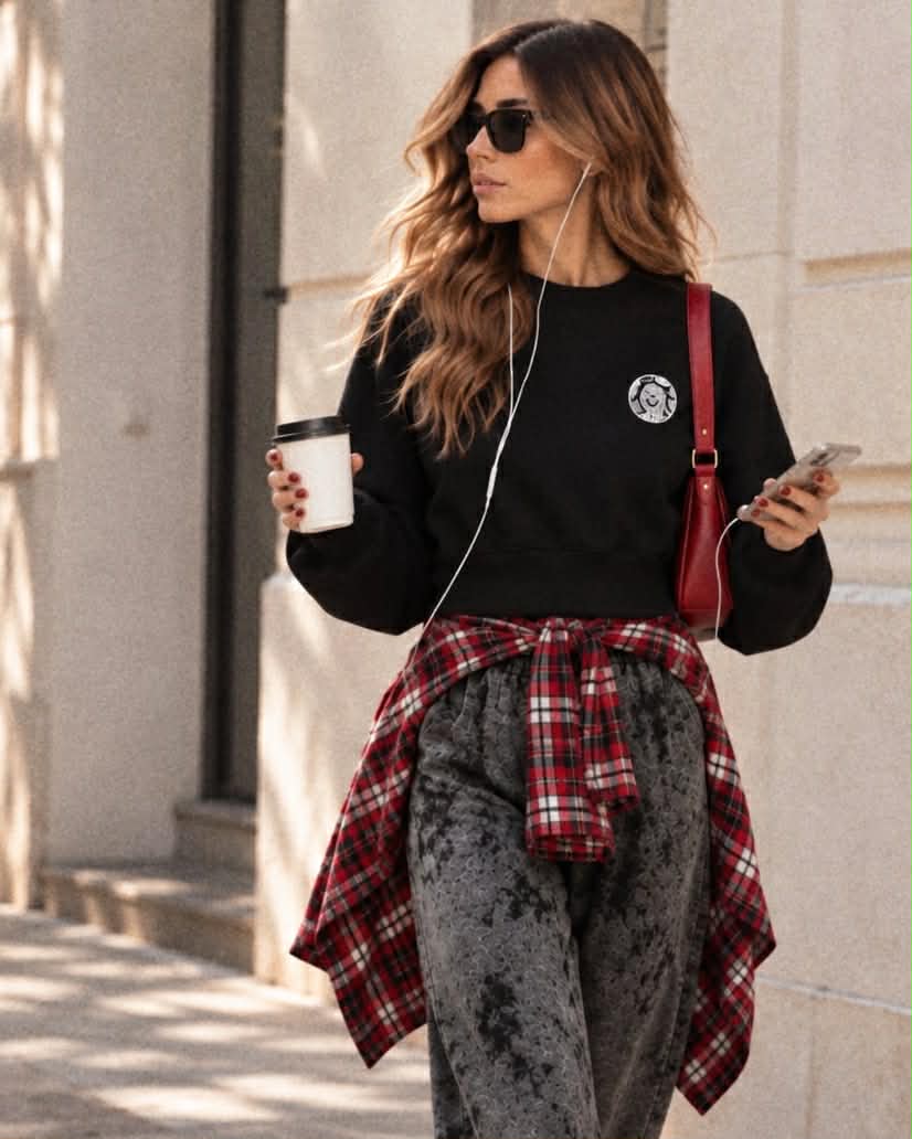 Black Crop Sweatshirt -Grey Embroidery Logo | Pirates of Venus
