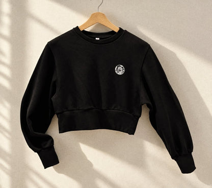 Black Crop Sweatshirt -Grey Embroidery Logo | Pirates of Venus