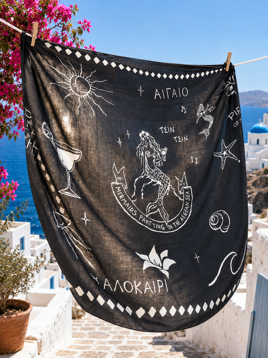 Ημιδιαφανο μαυρο παρεο με τυπωμα σε λευκό!