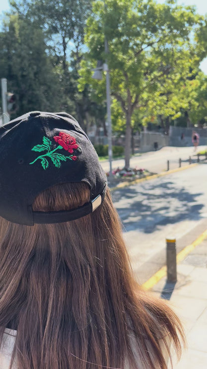 Black Jockey Hat with Red Rose Embroidery | Pirates Of Venus