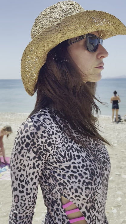Long-Sleeved Leopard One-piece Swimsuit - Ida Jungle
