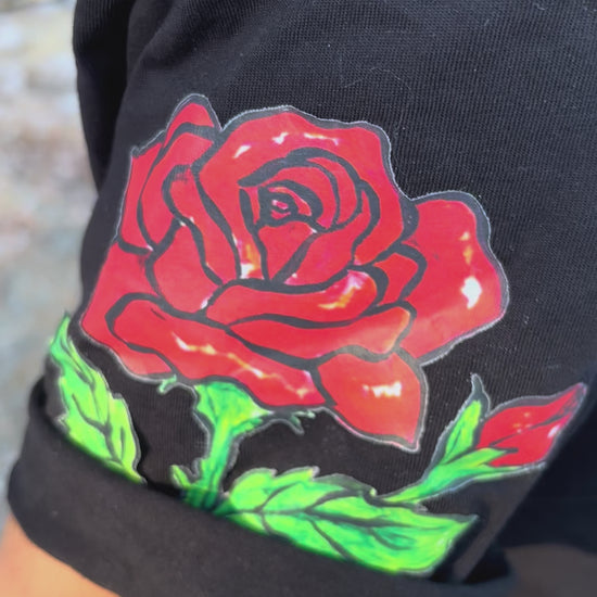 Bloom-Rose-Oversized-Tshirt-Cotton-Black-Closeup-Pirates-Of-Venus