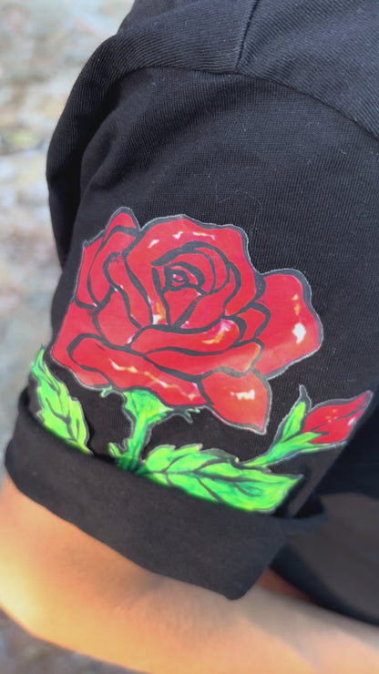 Bloom-Rose-Oversized-Tshirt-Cotton-Black-Closeup-Pirates-Of-Venus